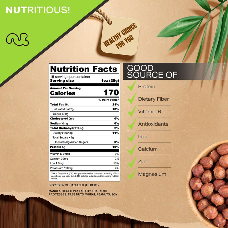 NUT CRAVINGS - Raw Hazelnuts Filberts with Skin - Unsalted, Shelled, (16oz - 1 LB) Bulk Nuts Packed Fresh in Resealable Bag - Kosher Healthy Snack, Food Assortments Ideal for Trail Mixed Nuts - Image 4